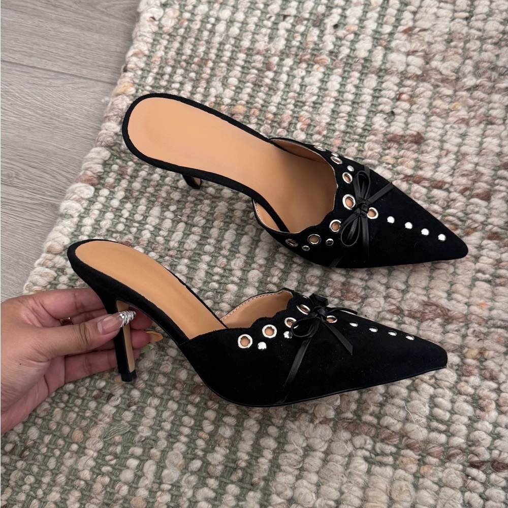 Elegant Black Women's Mules with Bow Detail
